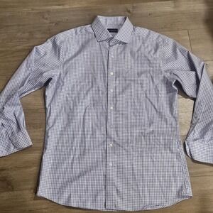 Proper‎ Cloth Shirt Mens Medium Purple Checkerboard Non-Iron Stretch Long Sleeve